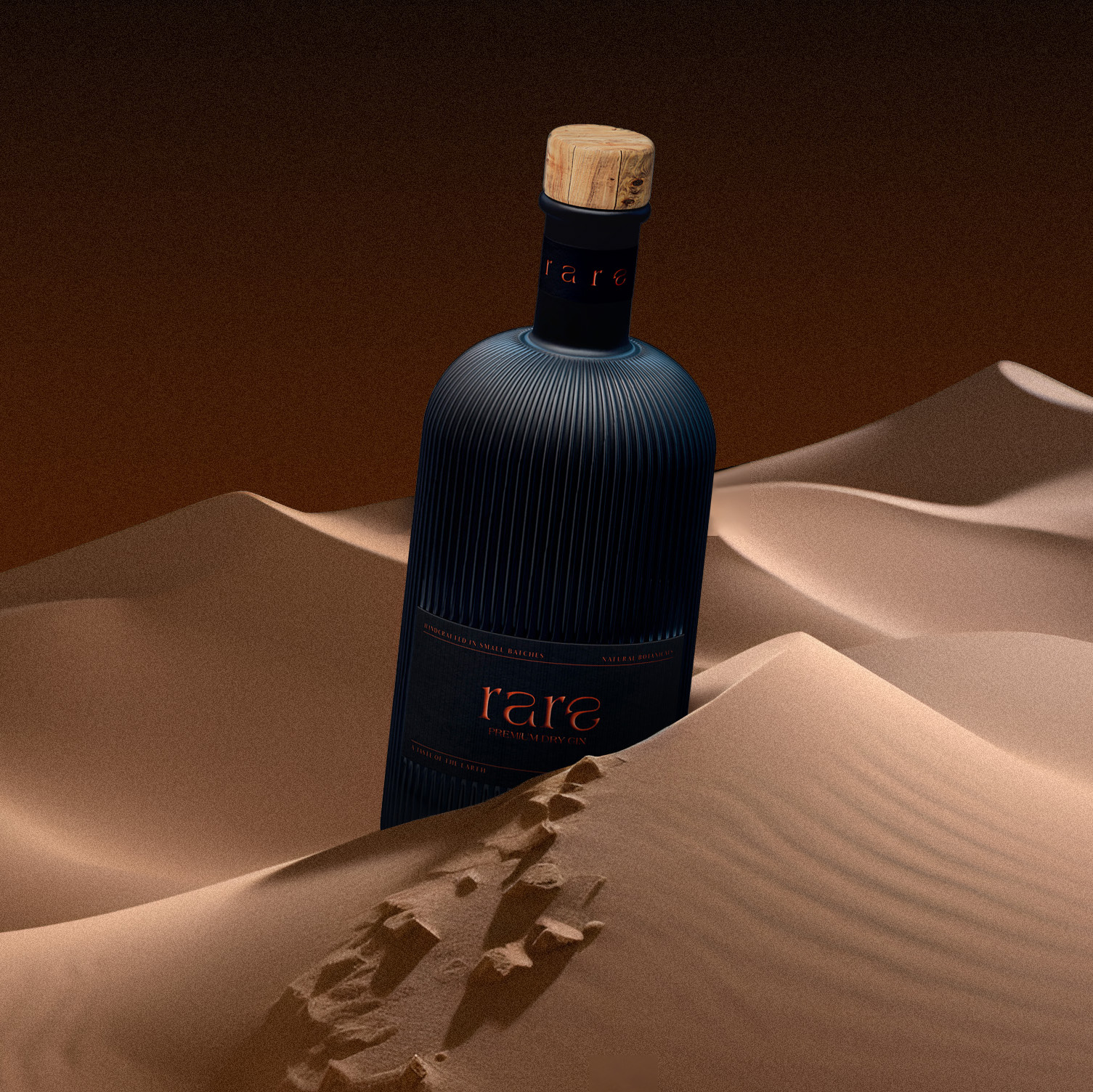 A luxury gin bottle in the desert